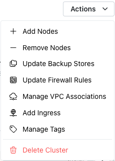 Cluster Actions menu
