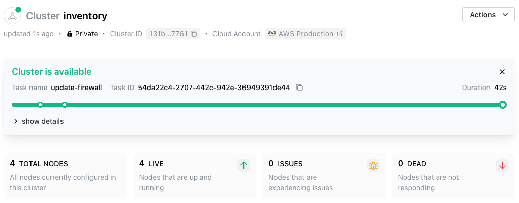 The cluster console header